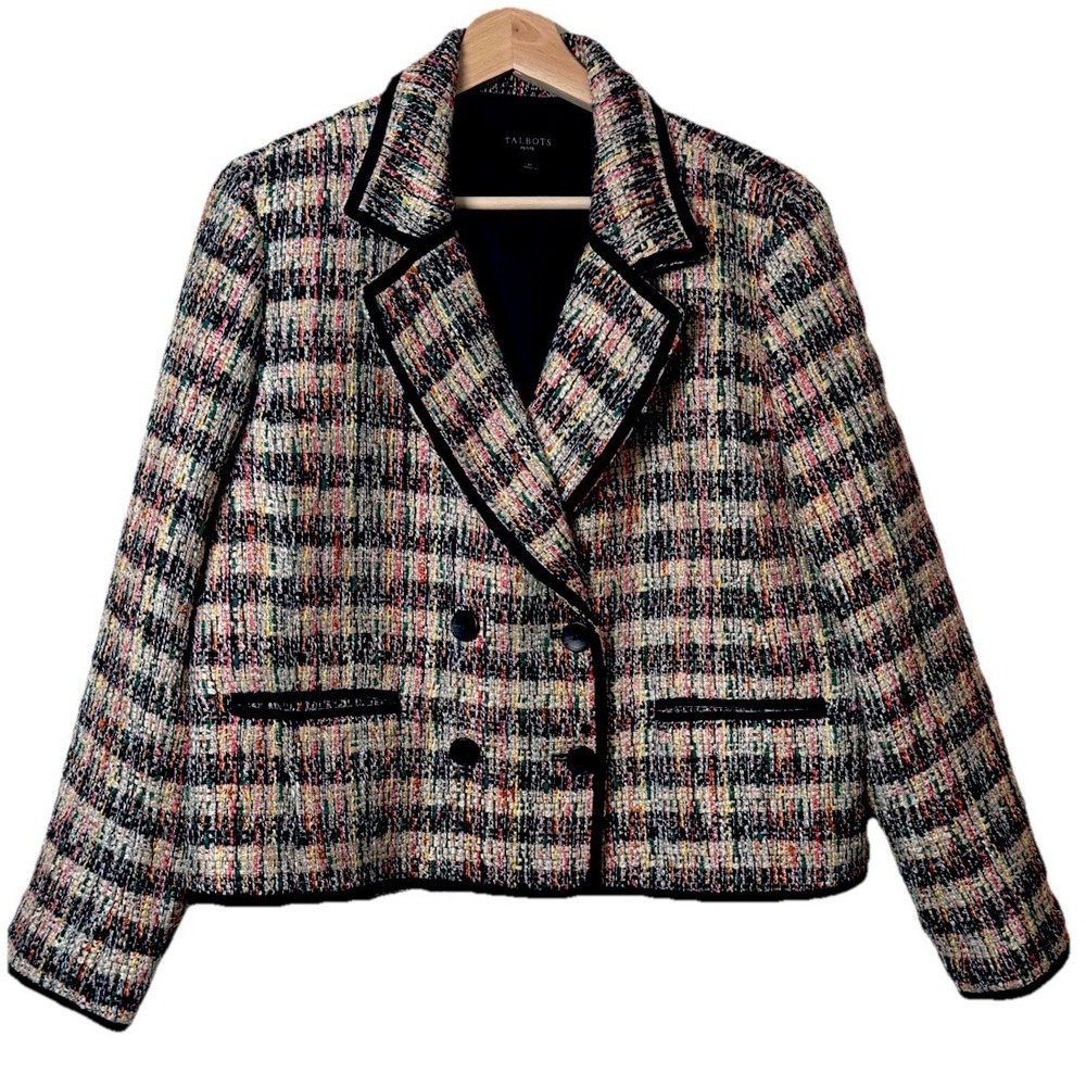 Talbots Blazer Womens 14P Tweed Jacket Preppy Office Acedemia Classic Chic